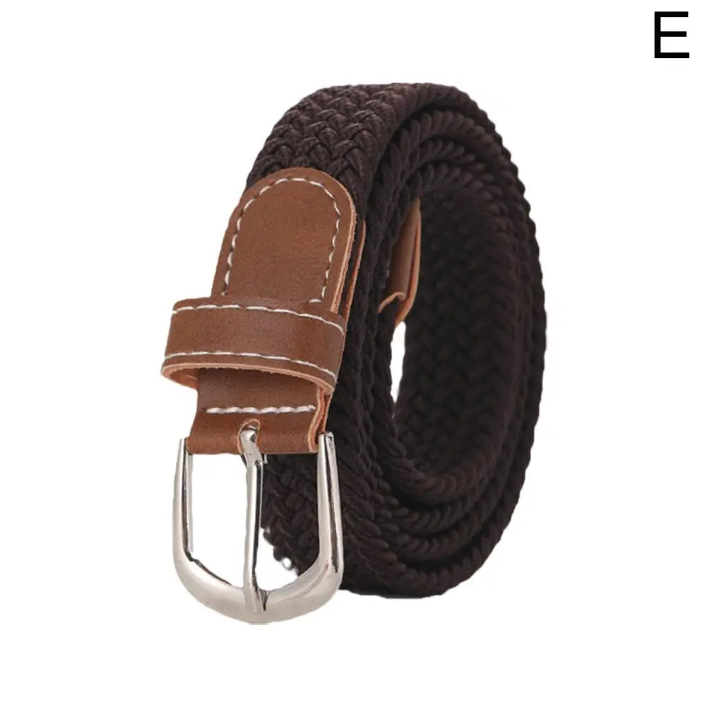 120-130cm Casual Knitted Pin Buckle Men Belt Woven Canvas Elastic Expandable Braided Stretch Belts For Women Jeans Female B U3M0