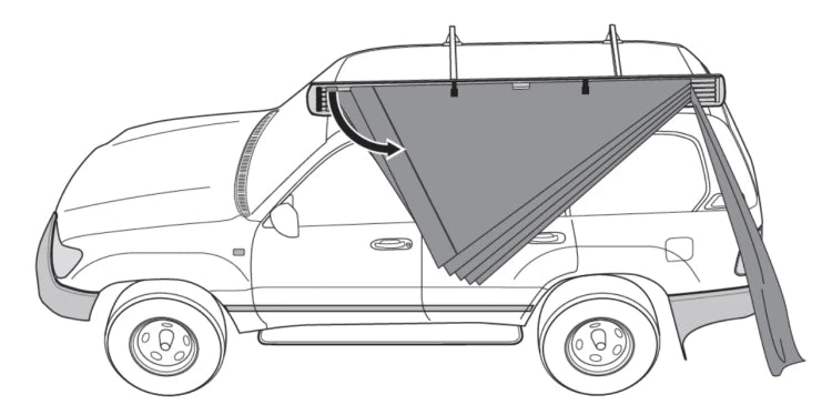 Outdoor self-driving five-angle 270-degree awning with cloth on the top side and double-axis fan-shaped tent with curtain a