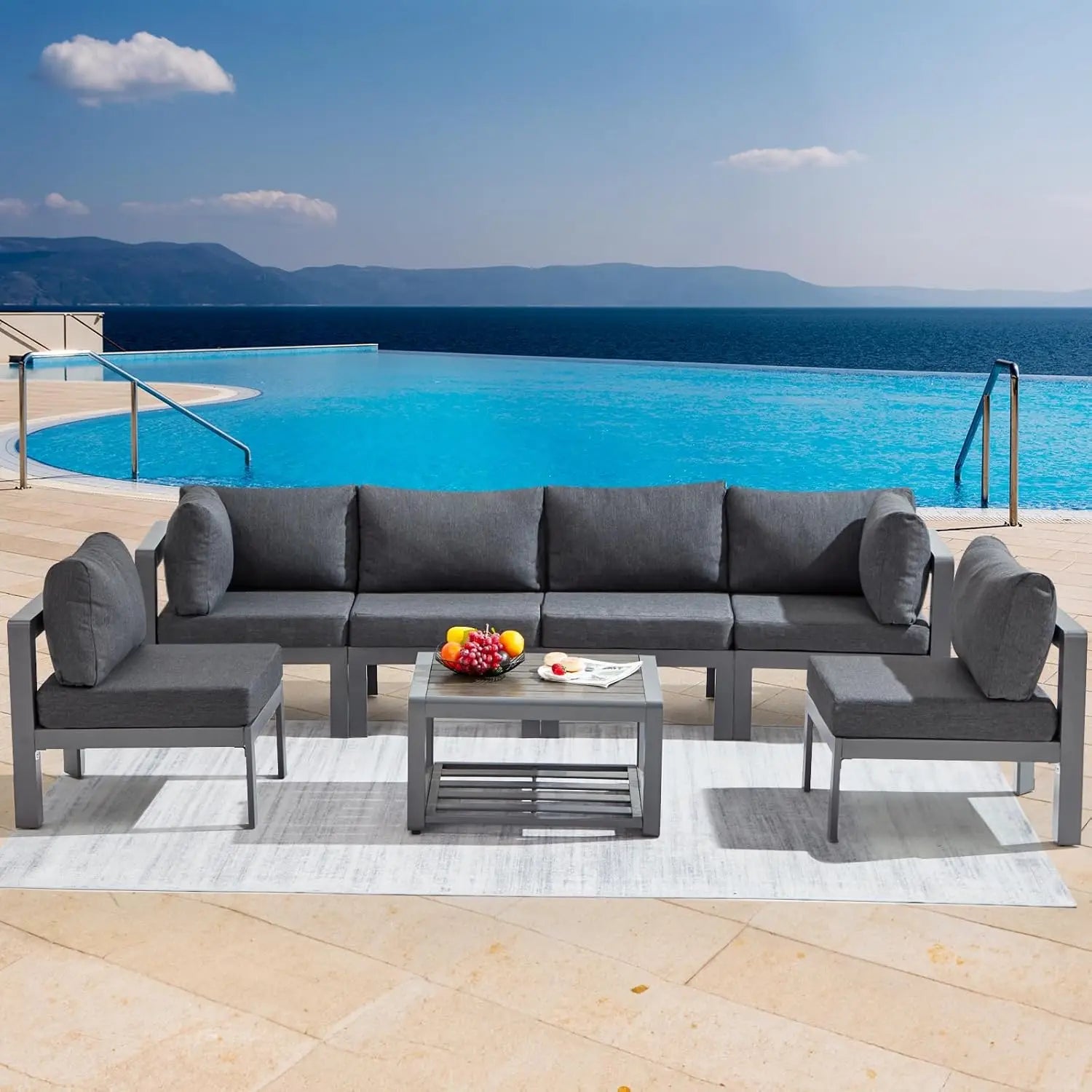 6 Pcs Modern Aluminum Patio Furniture Set with Coffee Table Outdoor Luxury Conversation Sofa Set