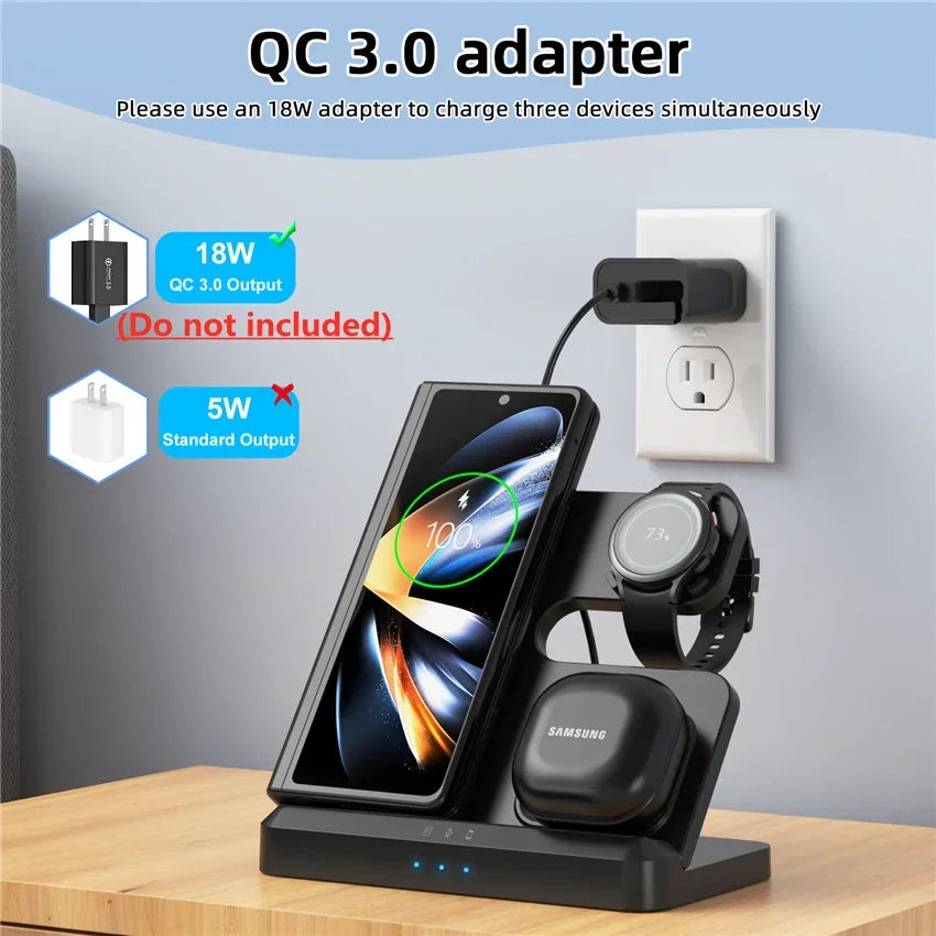 100W 3 in 1 Wireless Charger Stand For Samsung Fold 4 3 S22 Untra Galaxy Watch 5 4 3 Active 2/1 Buds Fast Charging Dock Station