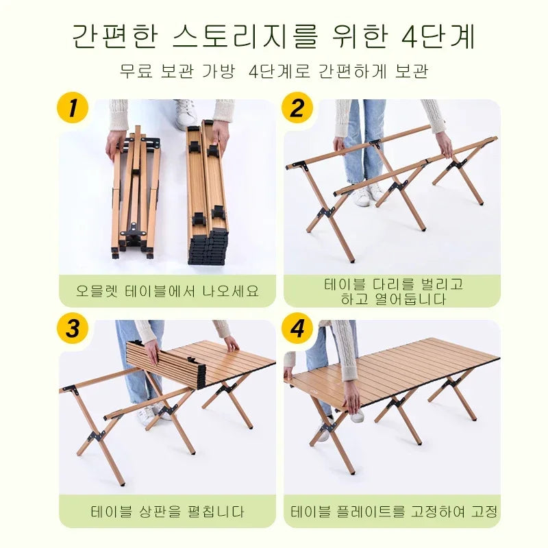 Outdoor camping beach folding tables and chairs wood grain carbon steel wild dining table portable folding butterfly chair