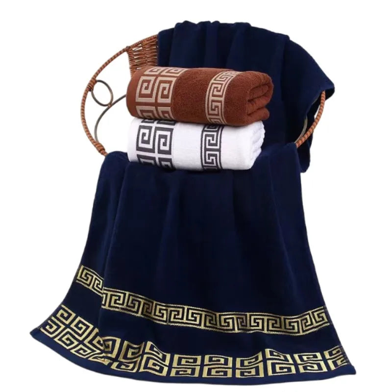 70x140cm Big Bath Towels Geometric Embroidered Bathroom Cotton Towels Blue White Brown Luxury Personalized Gift Towels 수건 세트