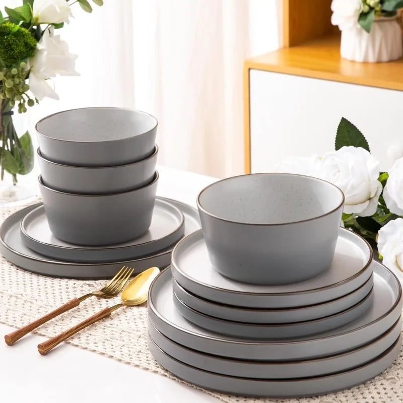 AmorArc Dinnerware Sets of 4,Modern Stoneware Plates and Bowls Sets