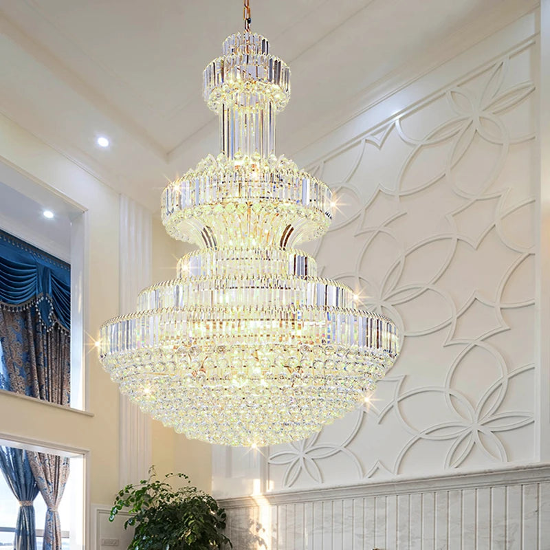 Villa Duplex Building Hollow Living Room Restaurant Light Luxury Crystal Chandelier Classic Hotel Lobby Exhibition Hall Lighting