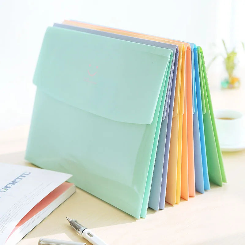 Kawaii Smile Face Waterproof  PVC File Folder 5 Layers Document Bag Office Stationery School Supplies