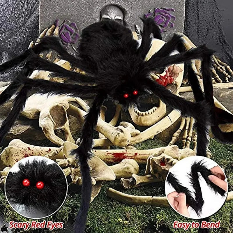 150/200cm Black Scary Giant Spider Huge Spider Web Halloween Decoration Props Haunted House Holiday Outdoor Giant Decoration