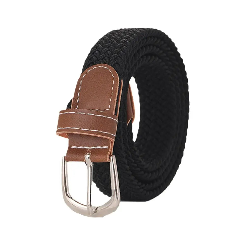 120-130cm Casual Knitted Pin Buckle Men Belt Woven Canvas Elastic Expandable Braided Stretch Belts For Women Jeans Female B U3M0