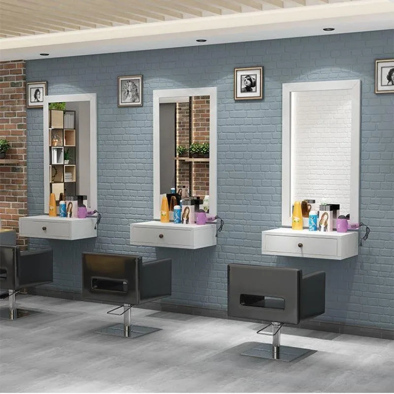 Barber Shop Decorative Mirrors Hair Salon  Cabinet Countertop Integrated Wall-mounted Barber Shop Hair Salon Mirror Home Decor