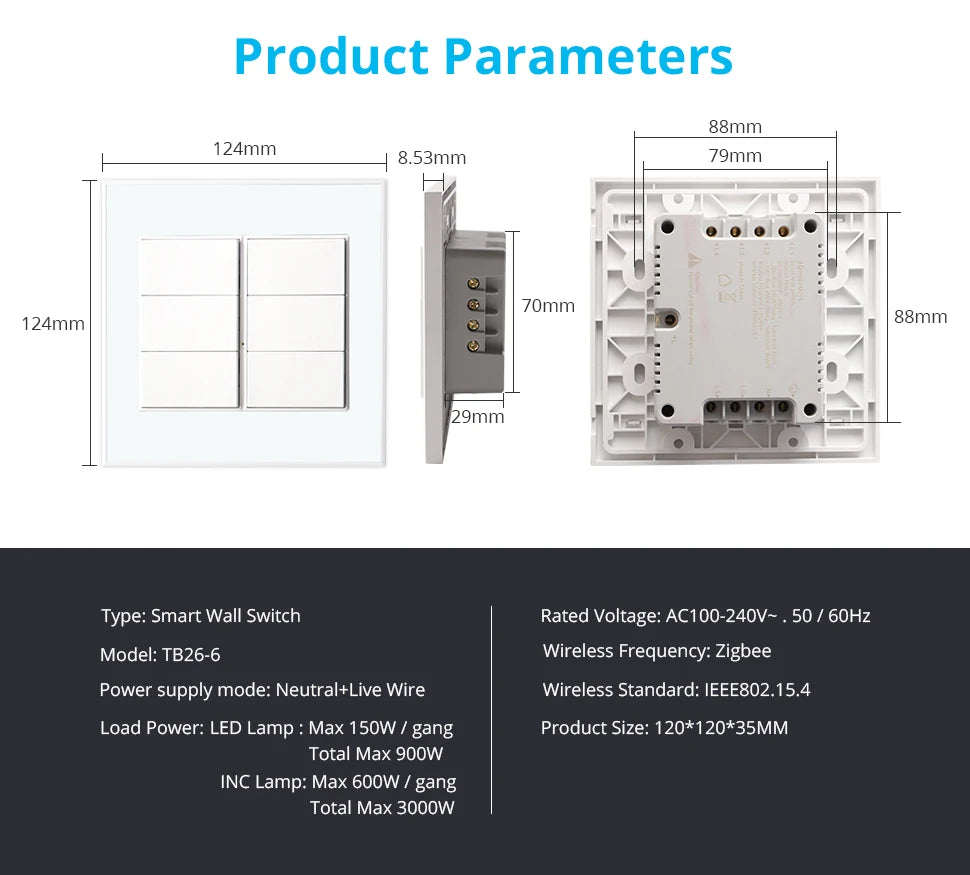 Zemismart Tuya Zigbee Smart 1 2 3 4 6 Gangs Light Switch Brazilian Wall Interrupter Alexa Google Home Smart Life App Control