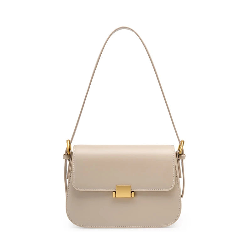 Structured Leather Shoulder Bag with Dual Closure for Versatile Styling