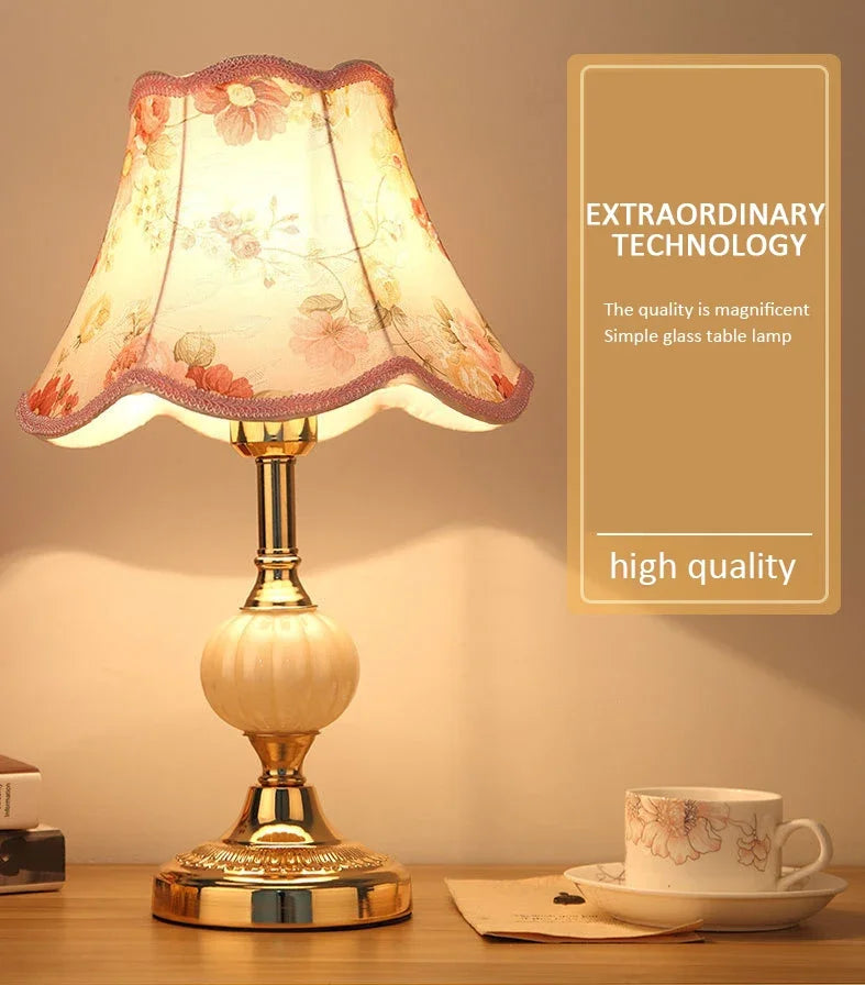 Retro Luxury Glass Iron Art Table Lamp Bedroom Decoration Bedhead Night Lamp Simple Classic Living Room Study Bedroom Desk Light