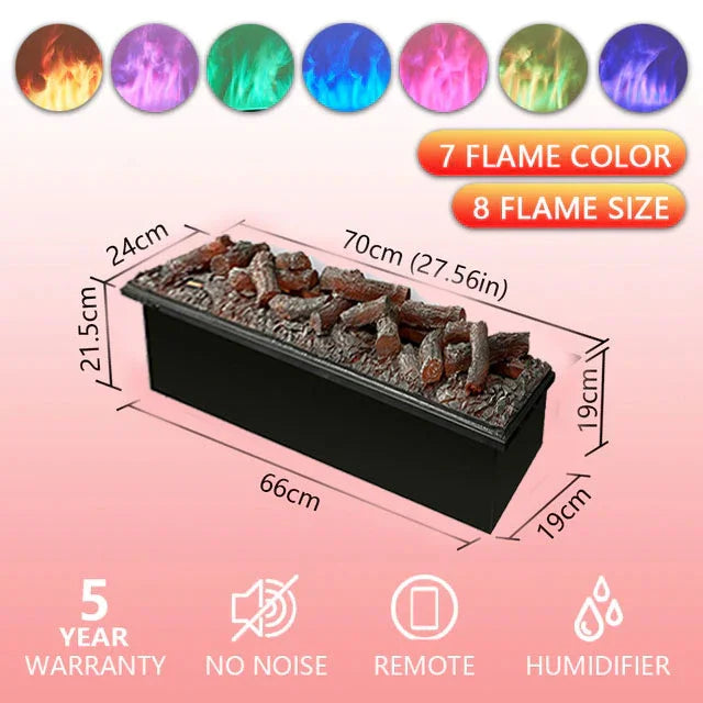 3D Atomized Electric Fireplace – RGB LED, Simulated Flame, & Humidifier