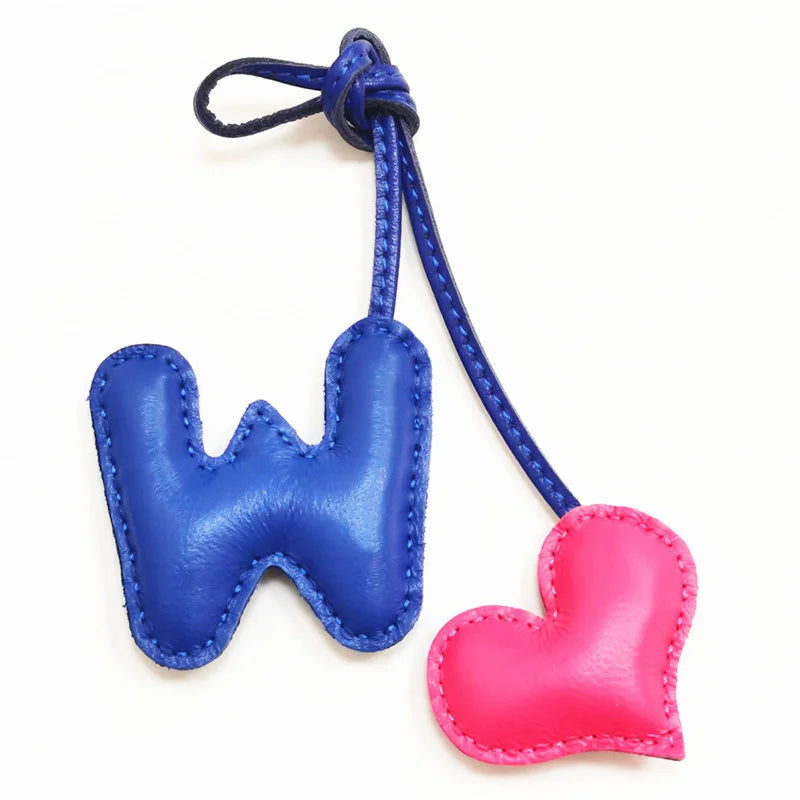 M H W A Y Heart Luxury Genuine Leather English Letter Keychain For Car Backpack Pendant Key Chain Women Bag Charm Accessories