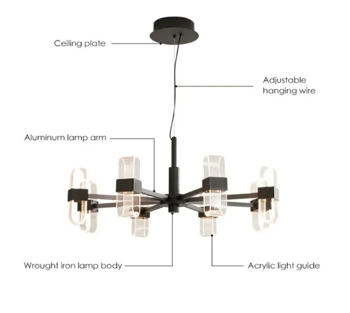 Black Chandelier Creative Dining Living Room Bedroom Smart Lighting System Acrylic Base Pendant Light Luxury Room Hanging Lamp