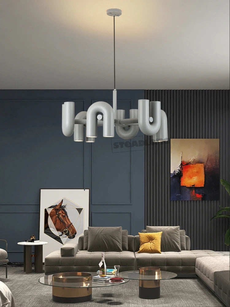 Modern U-shaped Water Pipe Chandelier Designer Personality  Living Room Pendant Lamp Nordic Restaurant Bedroom Hanging Light