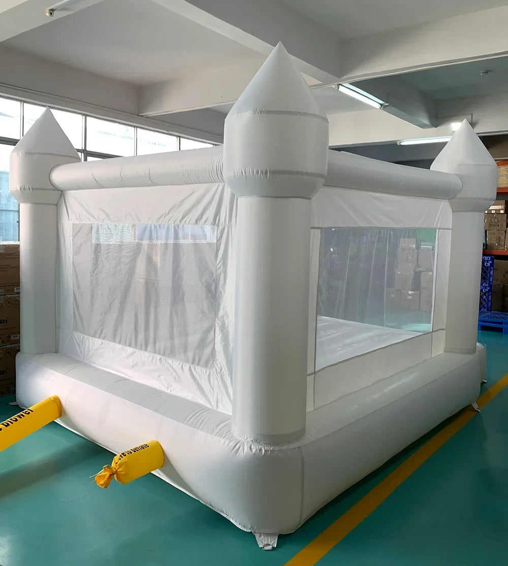 Inflatable Jumping Castle 4*3*2.6M White Bounce House For Kids Bouncy House White For Children With Blower Slide 5-8 Kids