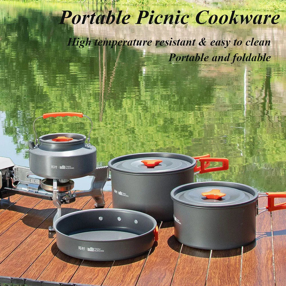 Camping Cookware Pots Set Aluminum Outdoor Touris Tableware Utensils 2-5 Person Portable Kitchen Equipment Hiking BBQ Picnic