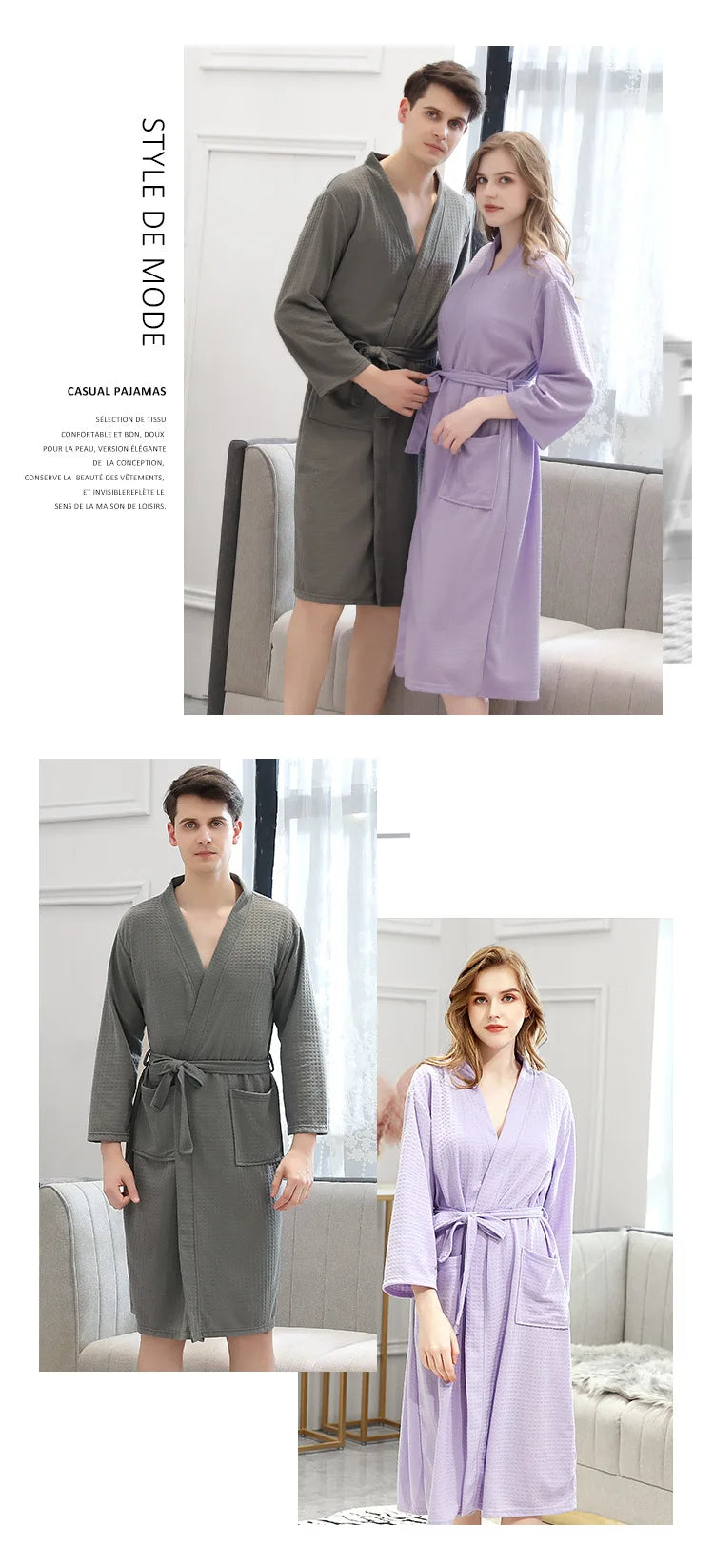 HONGHANYUAN Men's Homewear Couple Nightgown Pajamas Bathrobe Cotton Women's Casual House Robe Kimono Designer Vintage Sleepwear