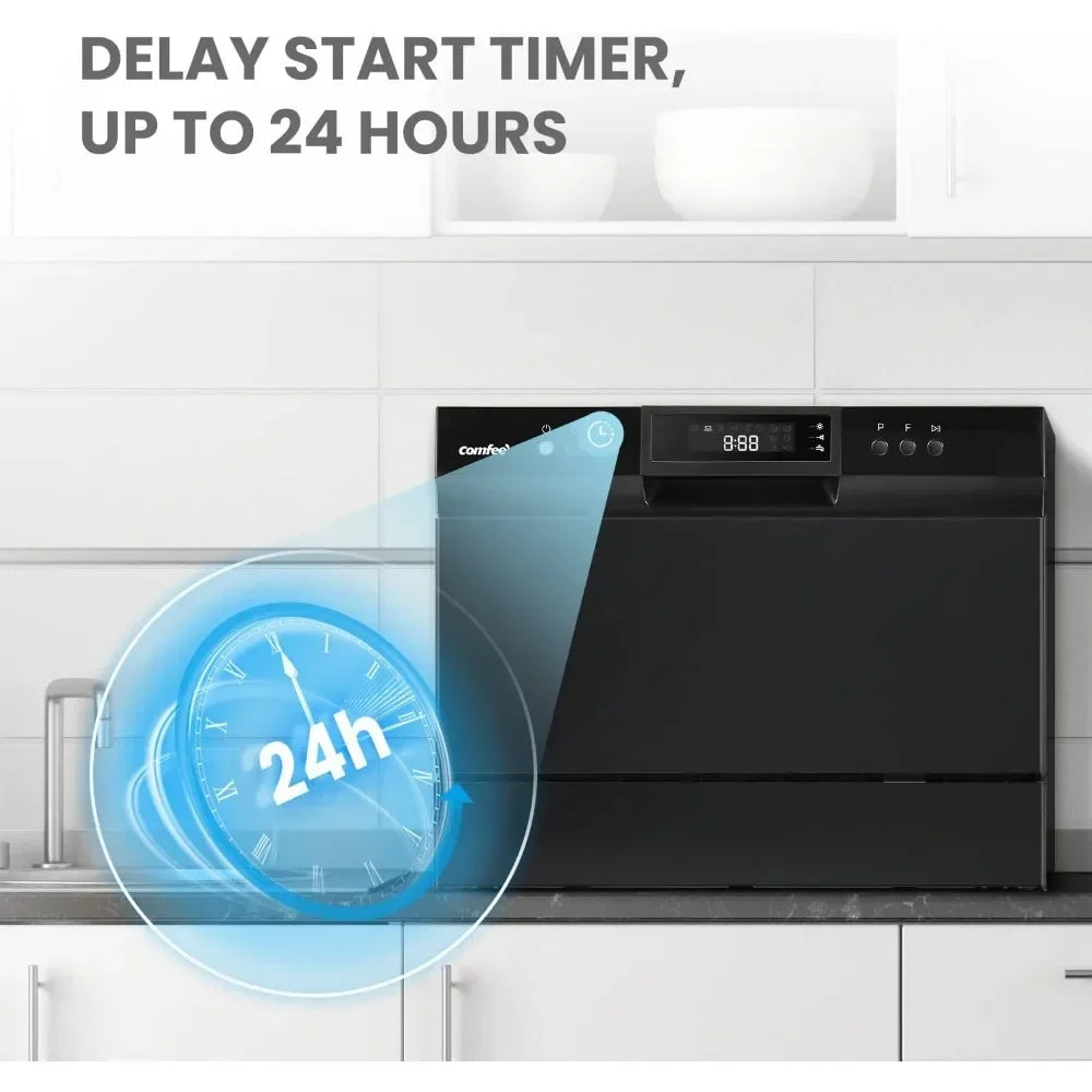 Energy Star Portable Dishwasher, 6 Place Settings & 8 Washing Programs, Speed, Baby-Care, ECO& Glass, Dish Washer for Dorm