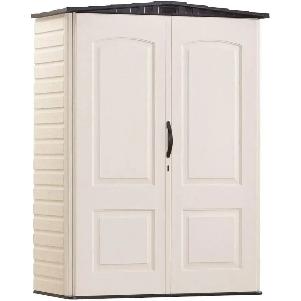 Large Plastic Weatherproof Outdoor Storage Shed with Double Wall Construction for Backyard, Garden, and Patio, Sandstone