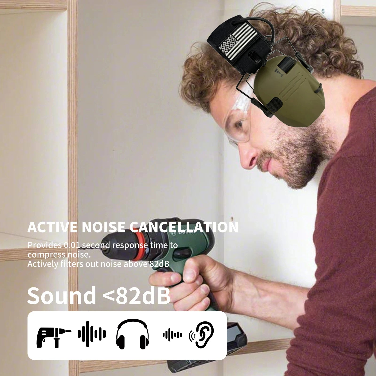 Shooting Hearing Protection Electronic Tactical Headset Noise Cancelling Active Hunting Earmuffs NRR23dB