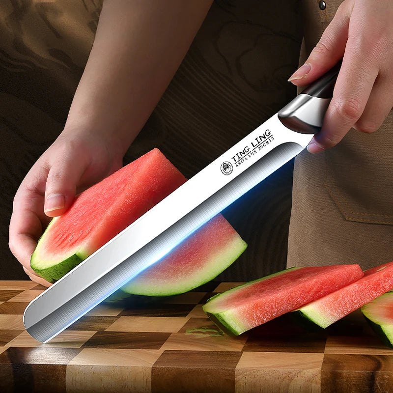 High-end kitchen stainless steel watermelon fruit knife, multi-functional carving knife, cooking bread barbecue knife