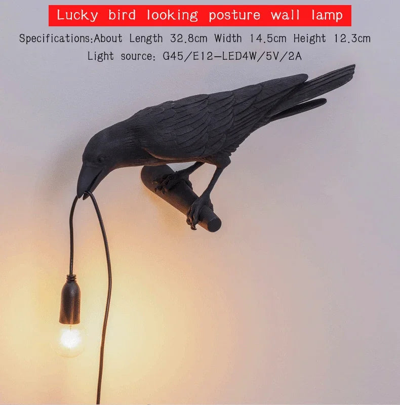 Resin Lucky Bird Crow Wall Lamp Table Lamp Night Light Bedroom Bedside Living Room Wall Lamp Home Decoration