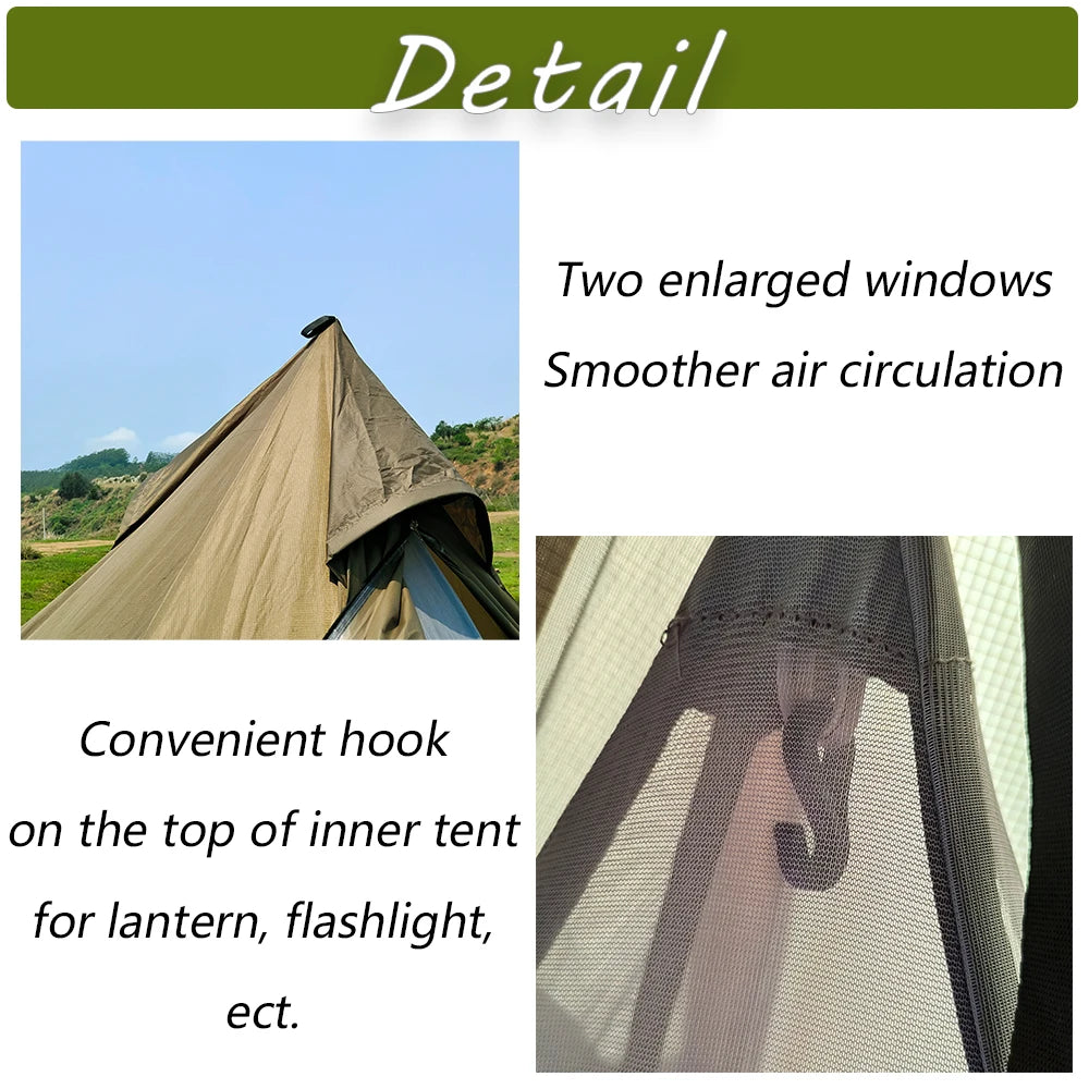 Flame Retardant Pyramid Hot Tent Large Outdoor Camping Waterproof Tipi Tent Lightweight Firewood Stove Tent 2 Persons Winter