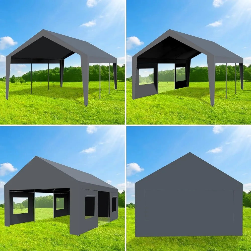 Carport 13'x25' Oversized Portable Garage, Large Outdoor Shelter. Heavy Duty Canopy & Reinforced Frame, 4 Doors