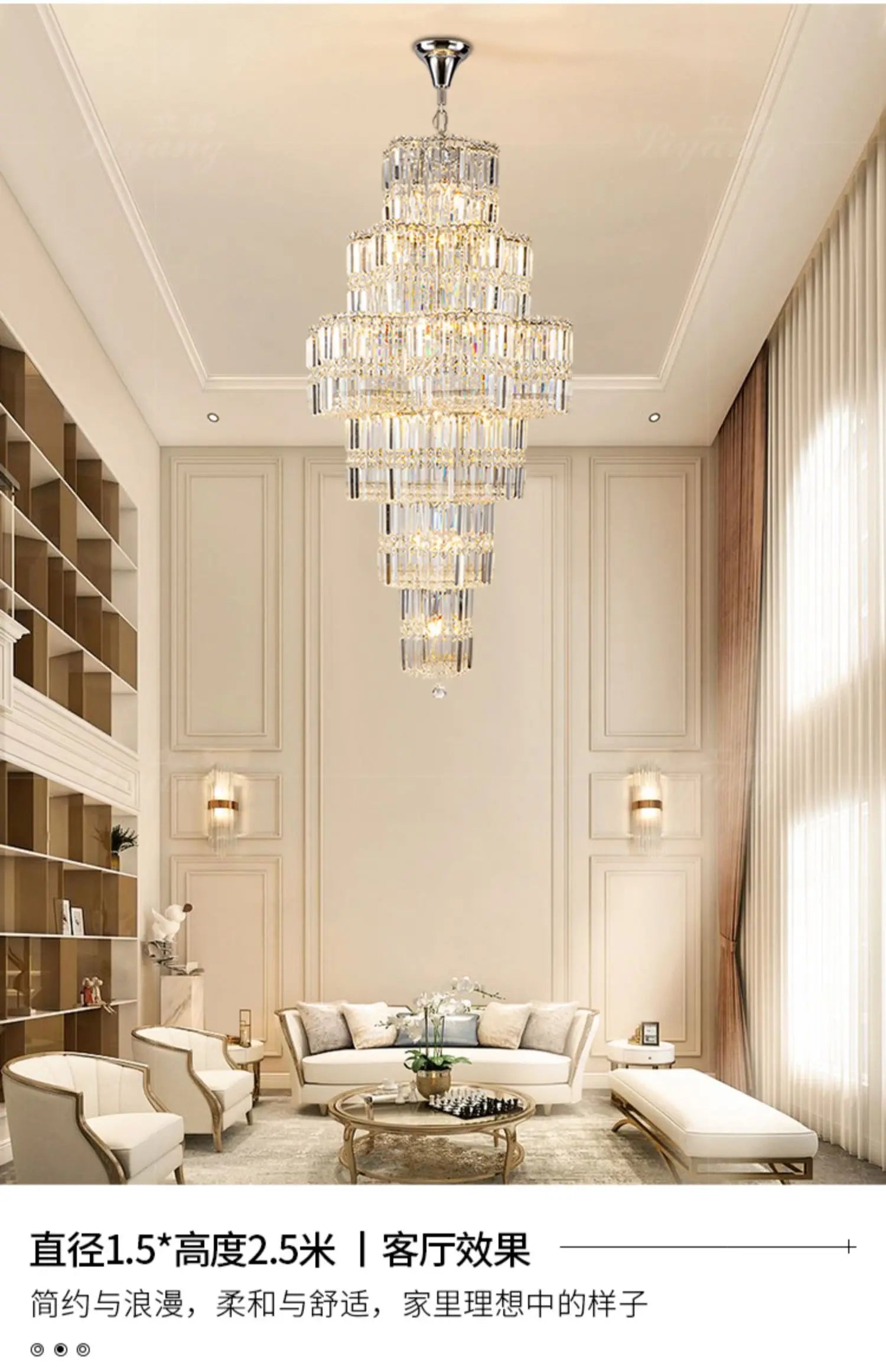 Light luxury luxury duplex building crystal chandelier modern atmosphere villa high living room chandelier building middle floor