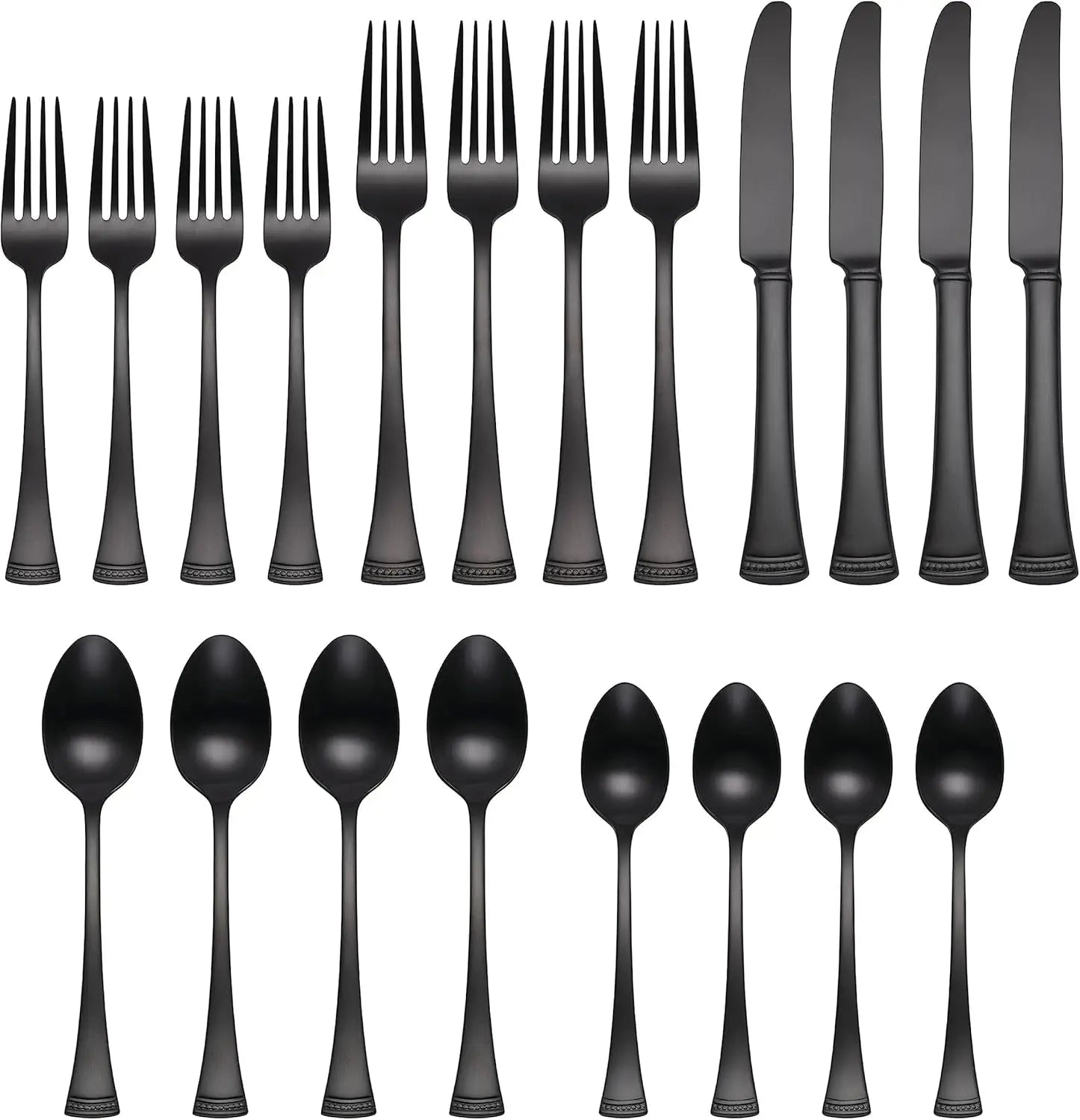 Satin Black Piece Flatware Set, 20 Count, Metallic