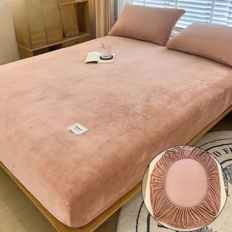 Fluffy Coral Fleece Bed Linen Winter Couple Luxury Bed Bedding Soft Warm Plush Fitted Sheet Elastic Mattress Cover Bed-sheets