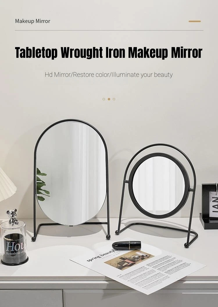 Dressing Table Makeup Mirror Home Bedroom Tabletop Vanity Mirror Dormitory Internet Red Beauty Mirror Light Luxury Round Mirror