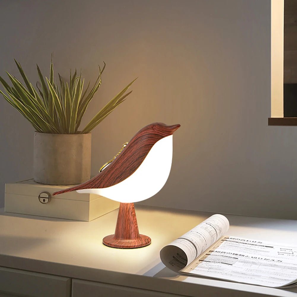 Modern Simple Magpie LED Bedside Lamp Small Cordless Wooden Bird Night Light Touch Control Bedroom Table Reading Lamp Home Decor