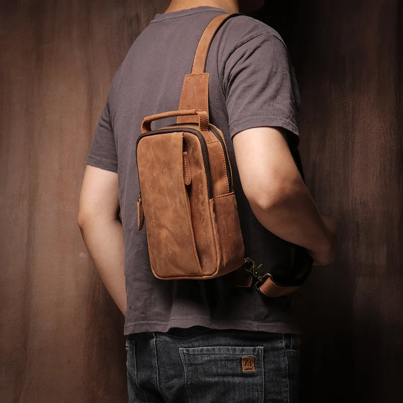 Vintage Real Leather Chest Bag Men's Shoulder Sling