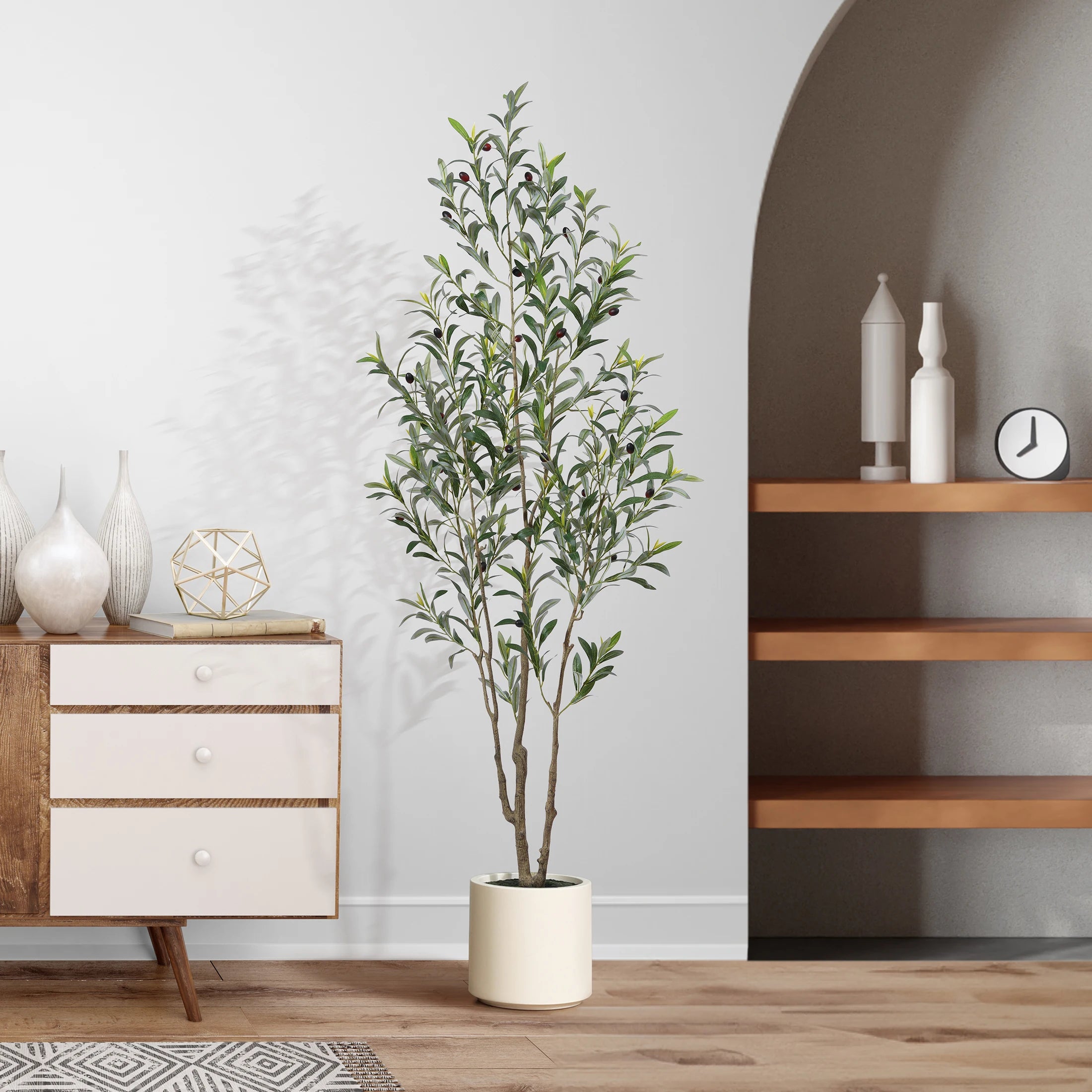 Artificial Olive Tree with Matte White Planter