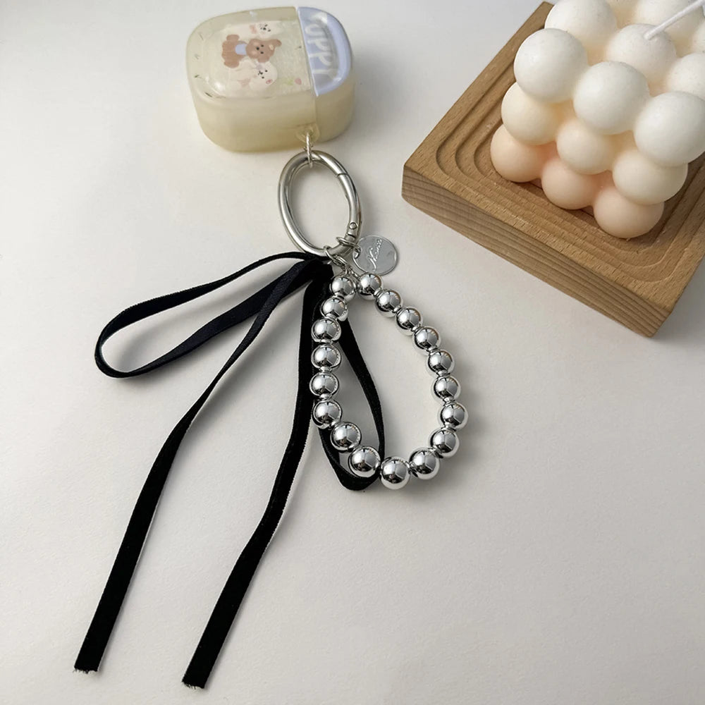 Elegant Pearls Ribbon Bowknot Bag Hanging Decoration Mobile Phone Keychain Luxury Retro Beads Key Rings Jewelry Girl Accessories