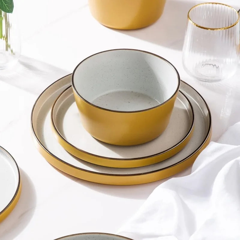 AmorArc Dinnerware Sets of 4,Modern Stoneware Plates and Bowls Sets