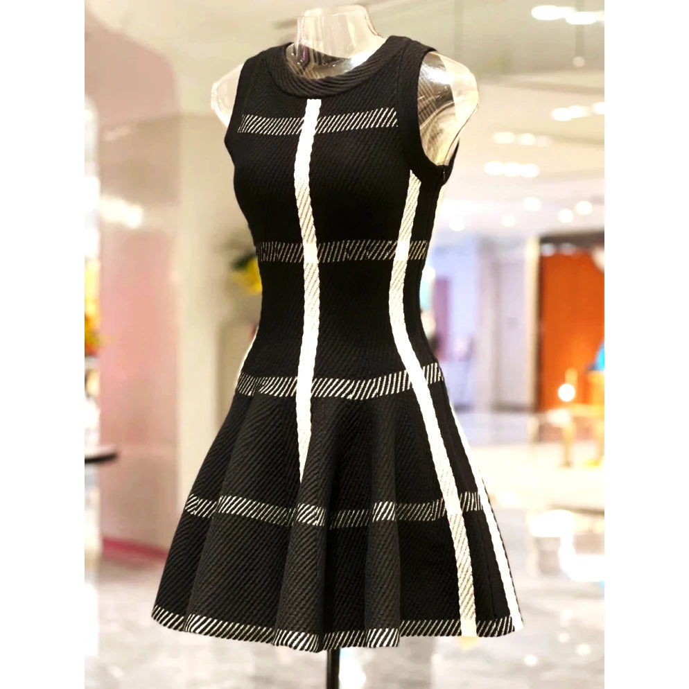 2024 Summer New In Luxury Brand Design Knit Black Dress For Women Sleeveless Vestidos Evening Party Birthday Short Skirt Clothes