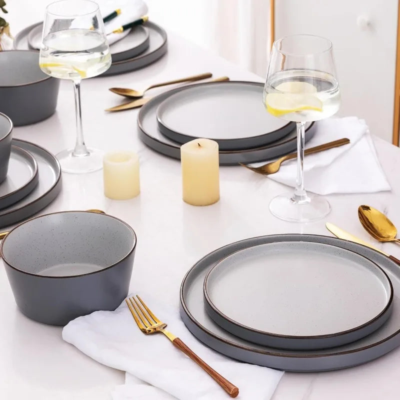 AmorArc Dinnerware Sets of 4,Modern Stoneware Plates and Bowls Sets