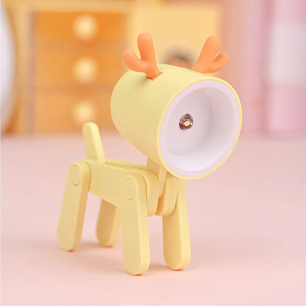 LED Mini Night Light Folding Desk Lamp Warm Yellow Cute Little Deer Puppy Animals Portable Home Decoration Light with Battery