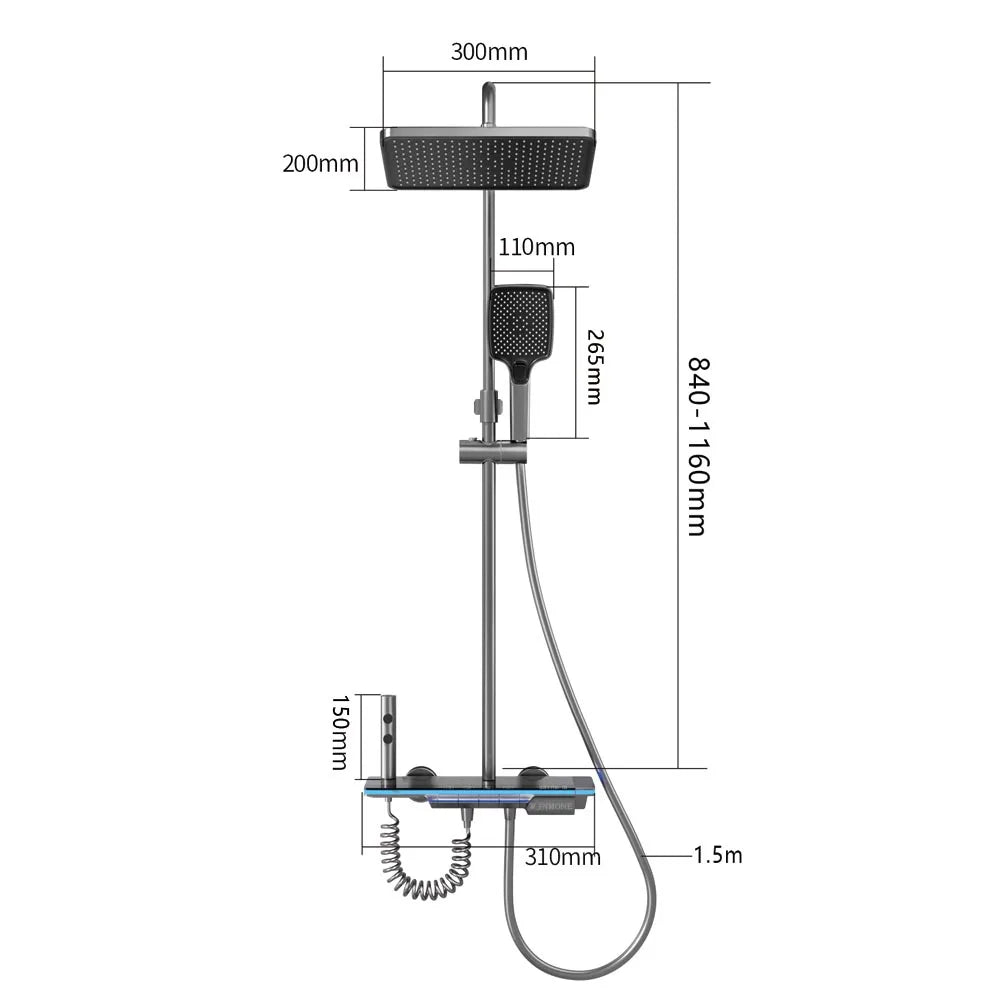 Bathroom Luxury Shower System with Lights Tempered Glass Piano Key Smart Digital Display Thermostat Mixer Shower Faucet Full Set