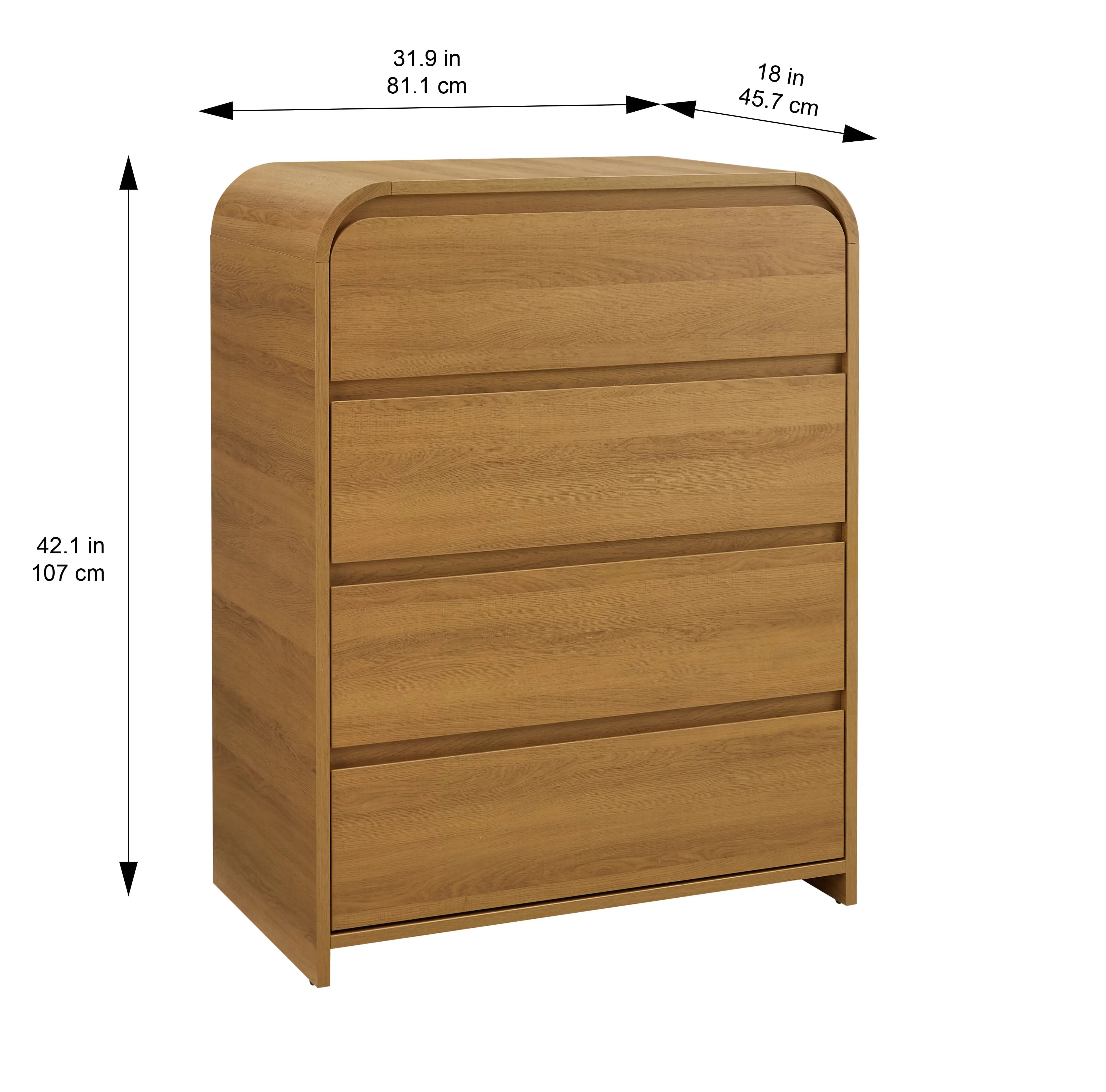 Juliet 4 Drawer Dresser Light Honey Finish Easily Opened and Closed with Sliding Rails for Better Ease of Use