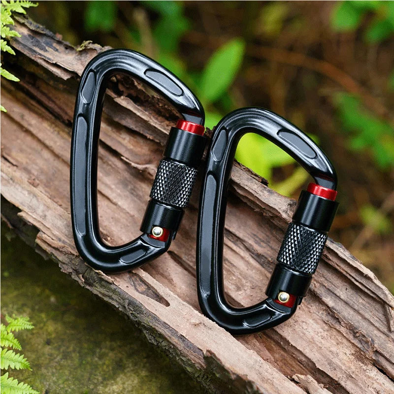 24KN Auto Lock Climbing Carabiner D Shape Outdoor Mountaineering Caving Rock Climbing Buckle Security Safety Master Screw Hook