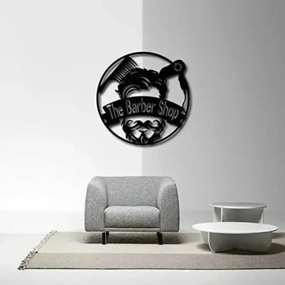 Transform Your Living Room with Fashion Beauty Salon Metal Artwork Round Barber Shop Metal Wall Art A Statement in Home Decor