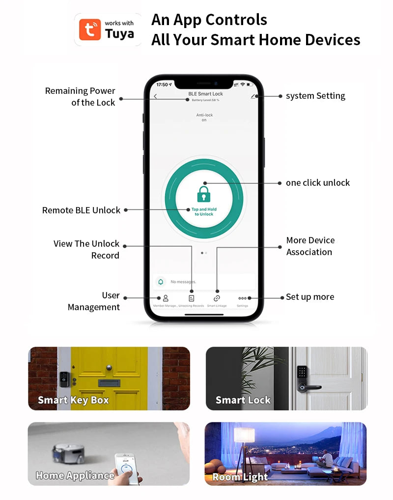 Tuya Smart Life App or TTLock APP Outdoor Waterproof Key Safe Box Security Fingerprint Password Storage Lock Key Box Anti-theft