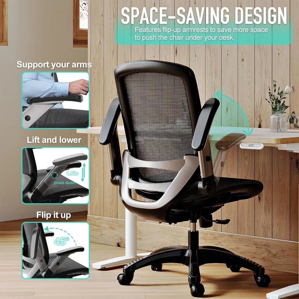 Ergonomic Office Chair,Lumbar Support and Adjustable Flip-up Arms,Soft Wide Seat, High Back Home Ergonomic Chairs, Easy Assemble