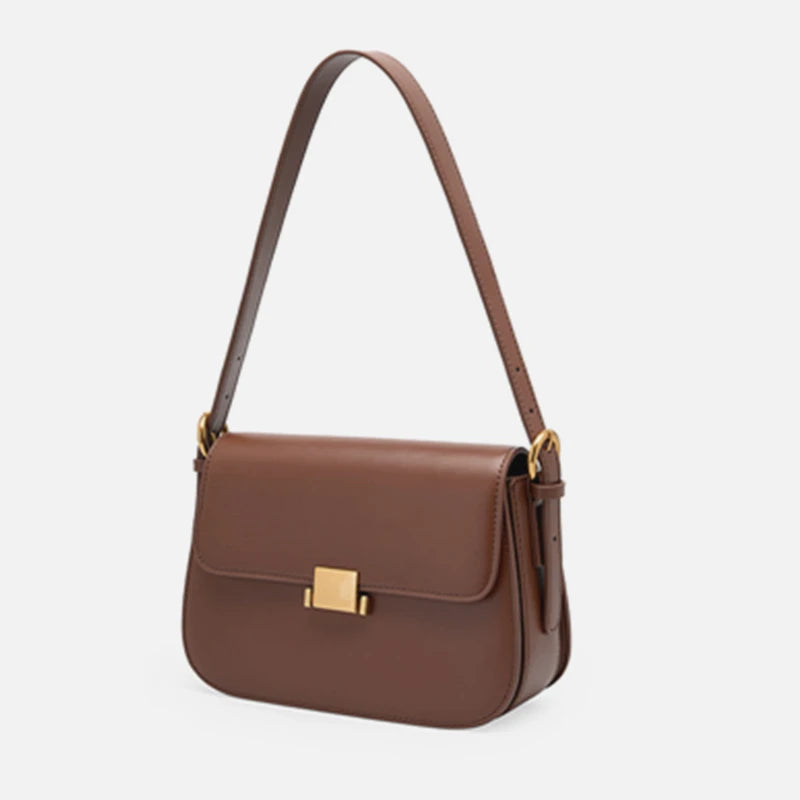 Structured Leather Shoulder Bag with Dual Closure for Versatile Styling