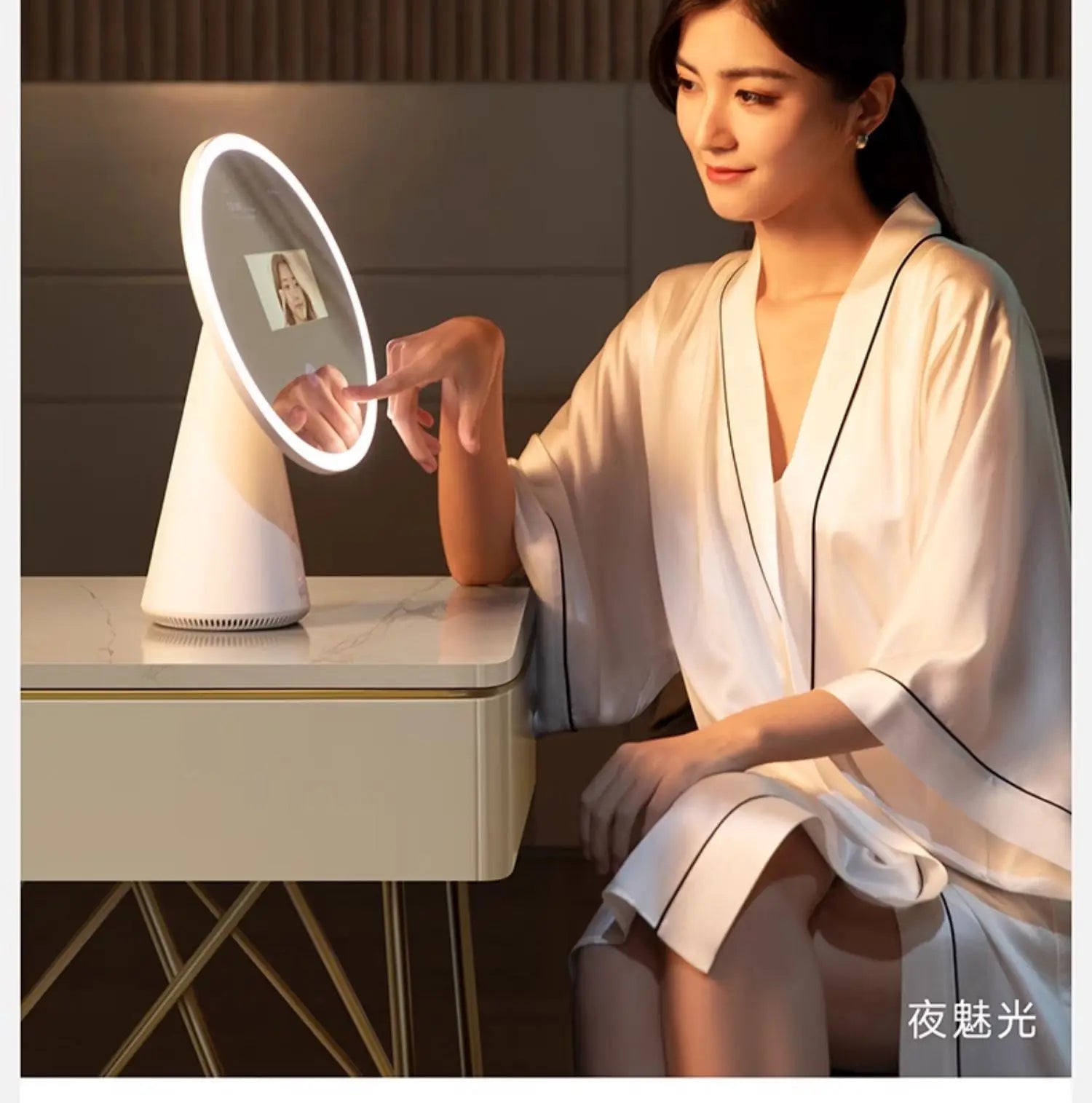 FPD Intelligent Makeup Mirror, Light Luxury AI Skin Measurement, Portable Beauty Mirror Smart Led Makeup Mirror Tabletop Mirror