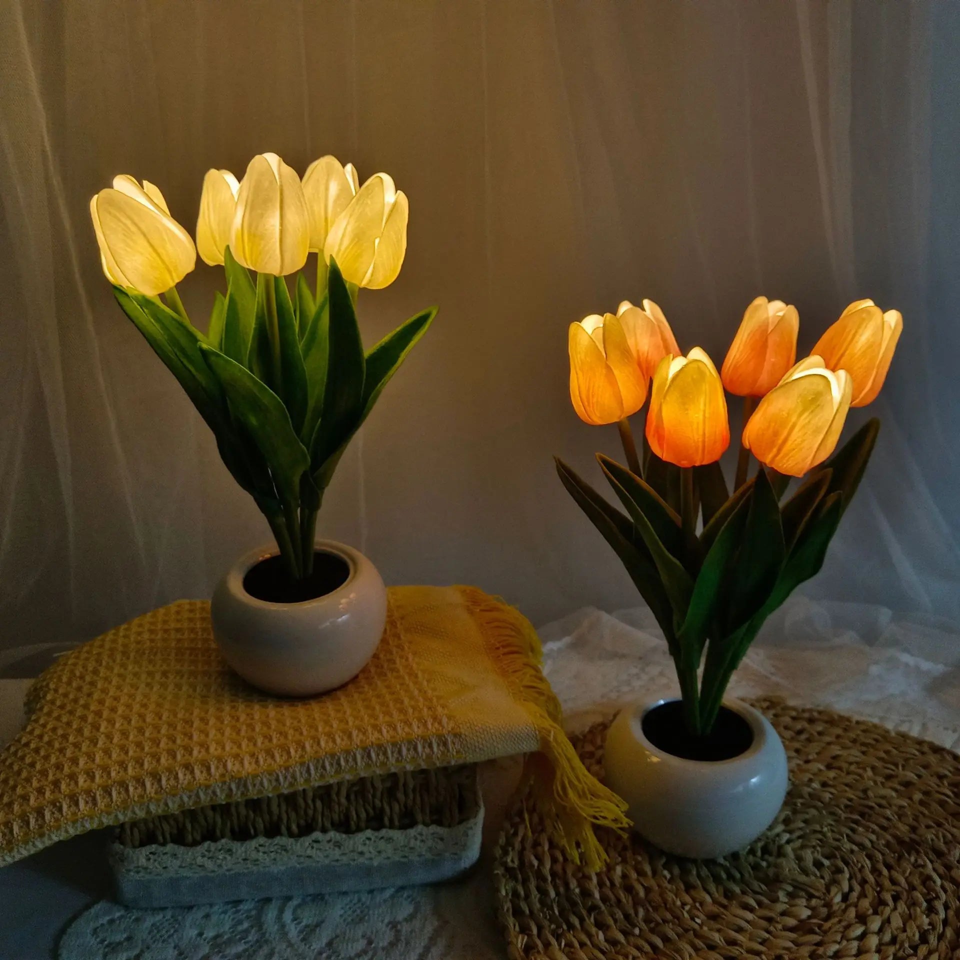 LED Tulips Artificial Flowers Table Lamp Bedroom Besides Night Lamp Bouquet Night Light for Home Garden Decoration